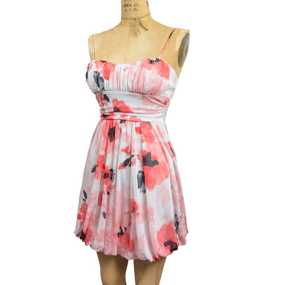 Coquette Y2K‎ Layered Mesh Mini Dress Bubble Hem Ruched Floral Party Dollette S